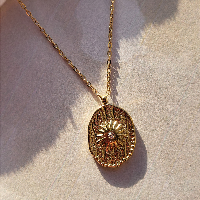 Gold Sunburst Coin Necklace