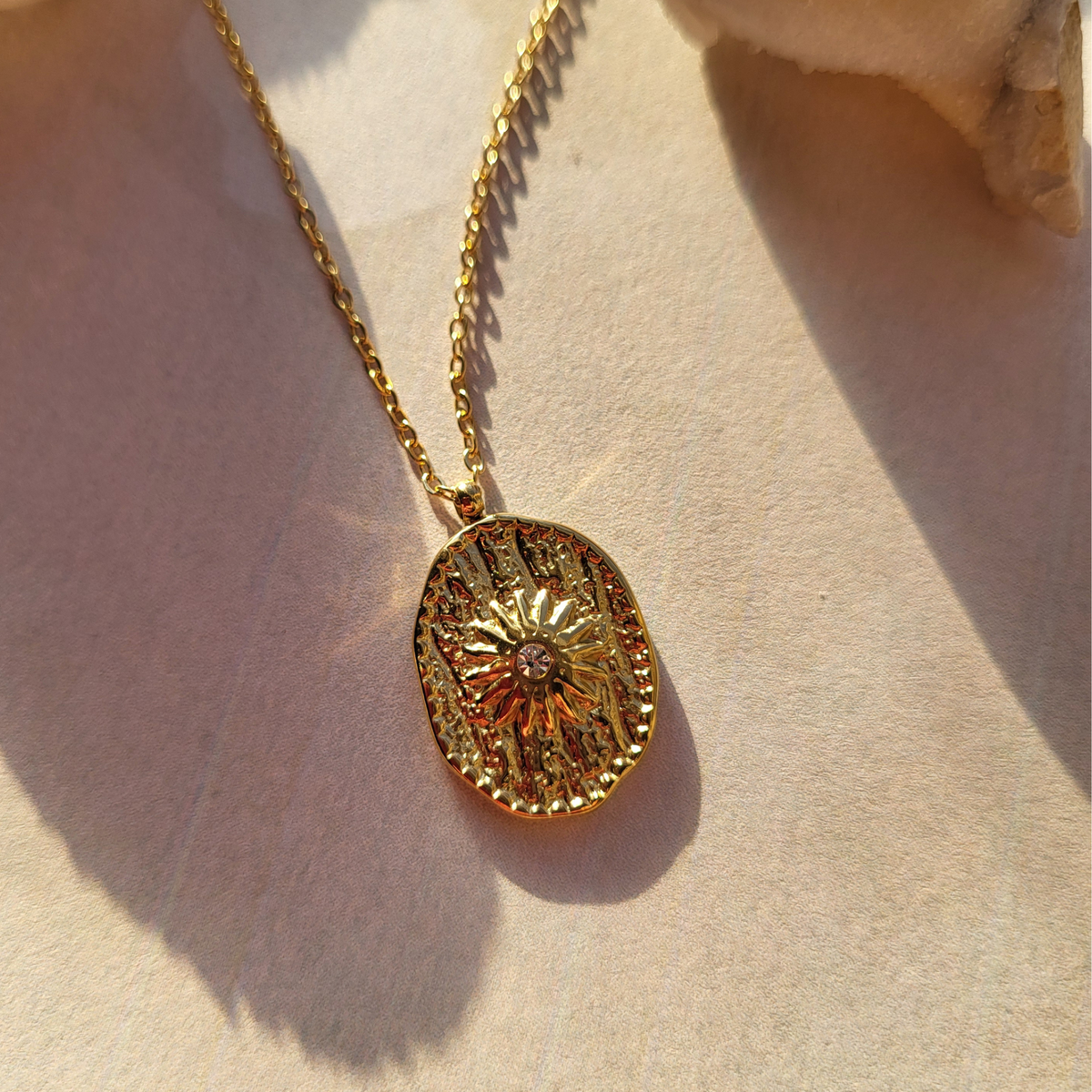 Gold Sunburst Coin Necklace