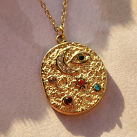 Indu Moon Necklace: Cosmic Gold Coin Pendant Necklace