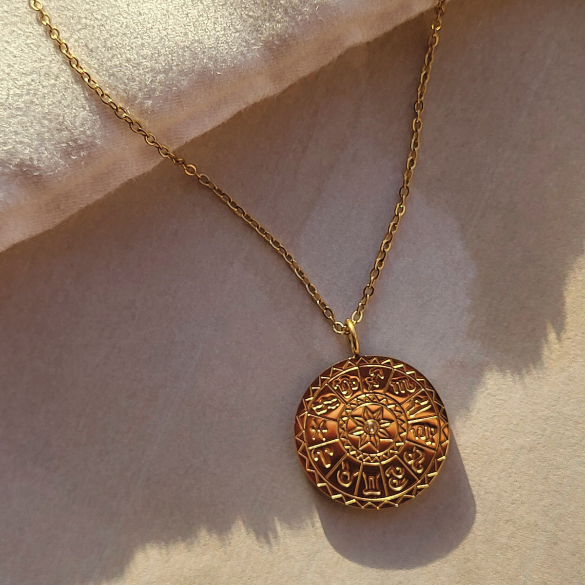 Gold Zodiac Dial Coin Necklace