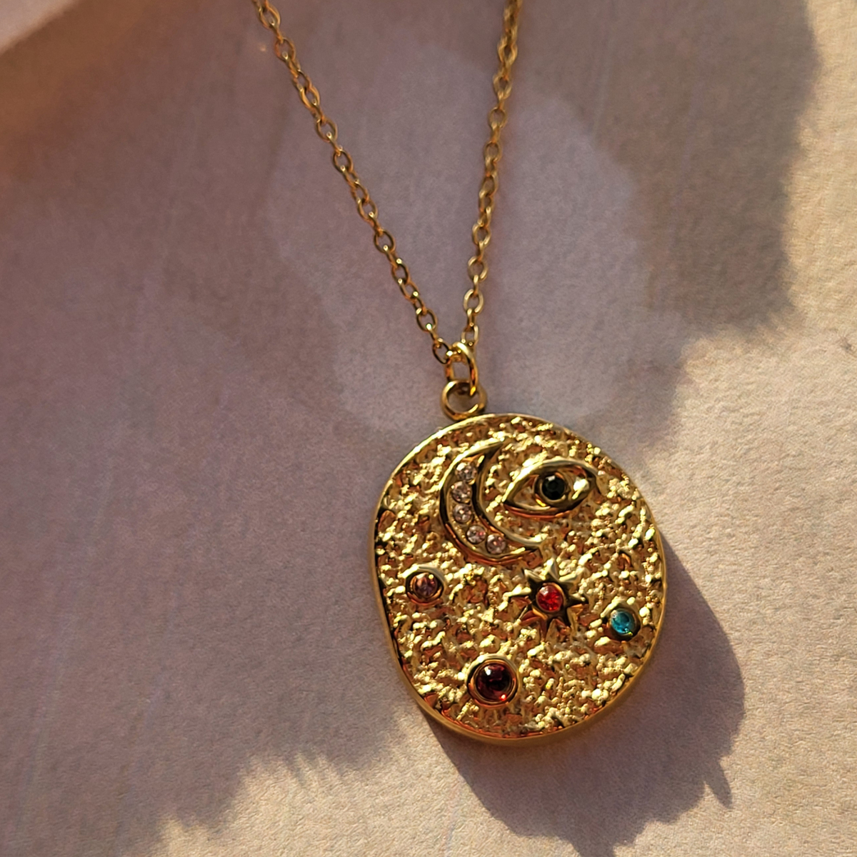 Indu Moon Necklace: Cosmic Gold Coin Pendant Necklace