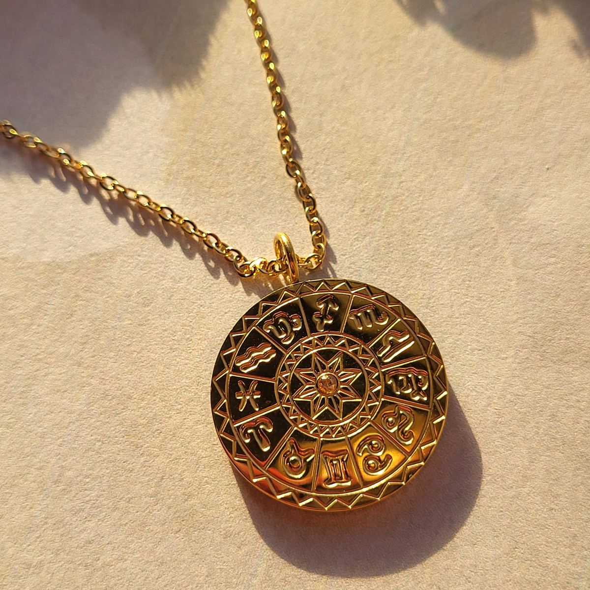Gold Zodiac Dial Coin Necklace