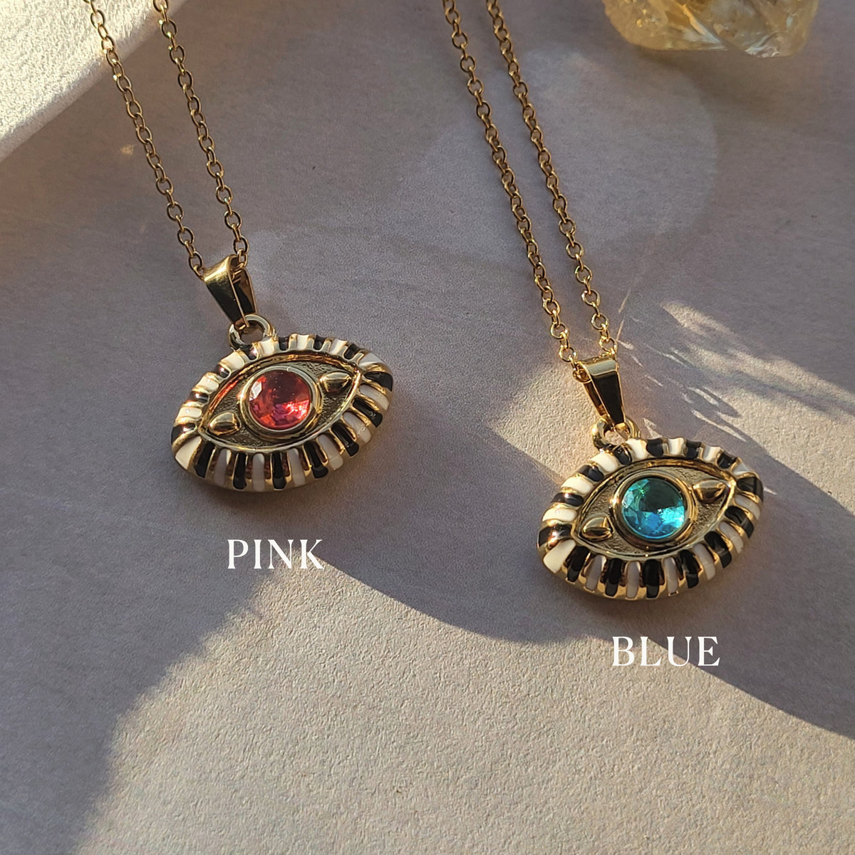 Evil Eye Pink and Blue Pendant Charm Necklace