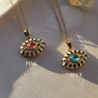 Evil Eye Pink and Blue Pendant Charm Necklace