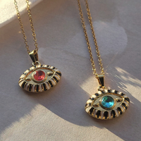 Evil Eye Pink and Blue Pendant Charm Necklace