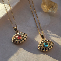 Evil Eye Pink and Blue Pendant Charm Necklace