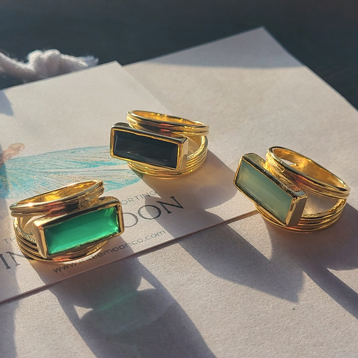 Bar Gemstone Ring: Black Onyx, Green Onyx, Aqua Chalcedony