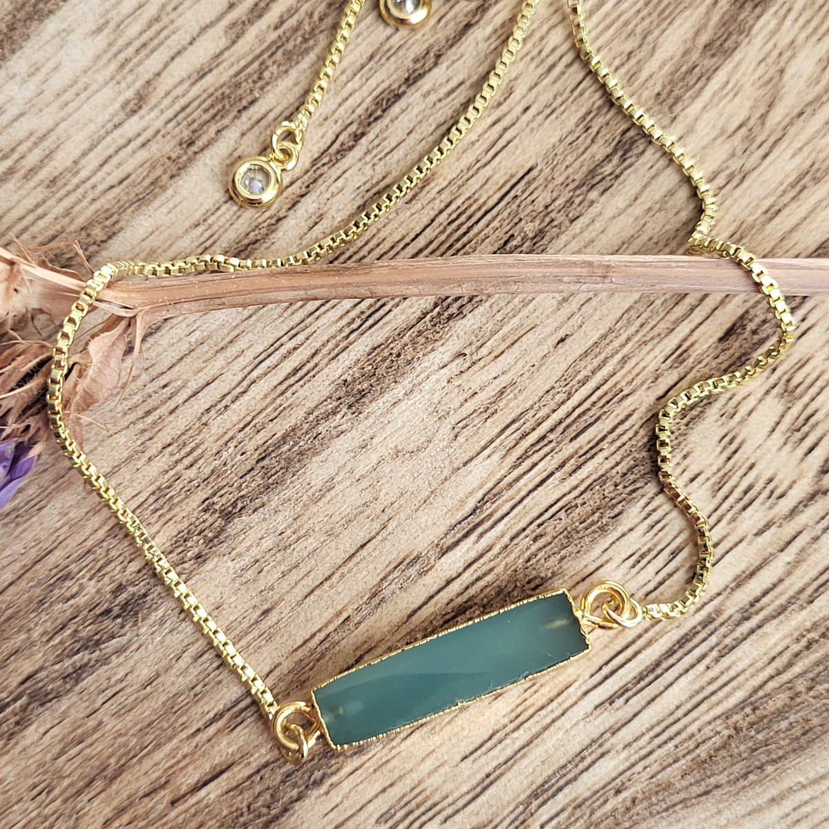 Adjustable Gold Stone Bracelet – Black Onyx, Green Onyx & Aqua Chalcedony