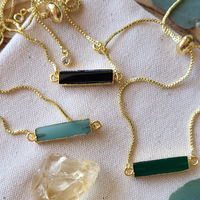 Adjustable Gold Stone Bracelet – Black Onyx, Green Onyx & Aqua Chalcedony