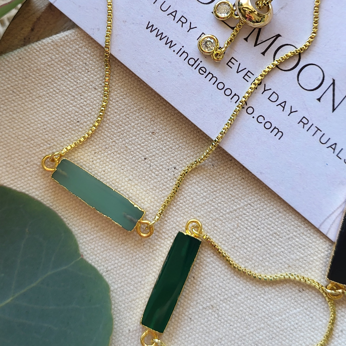 Adjustable Gold Stone Bracelet – Black Onyx, Green Onyx & Aqua Chalcedony