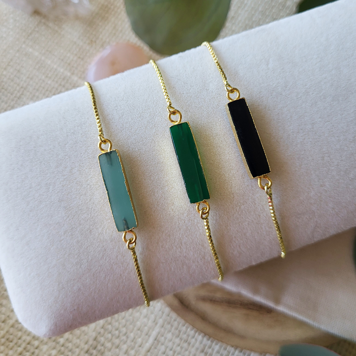 Adjustable Gold Stone Bracelet – Black Onyx, Green Onyx & Aqua Chalcedony