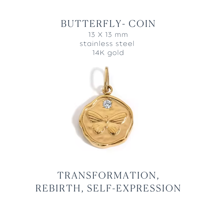Gold Butterfly Pendant Charm - 14K gold plated