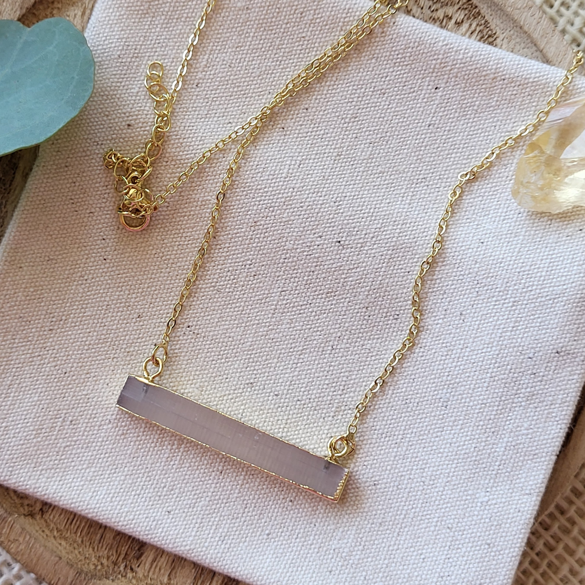 Selenite Crystal Gold Bar Necklace