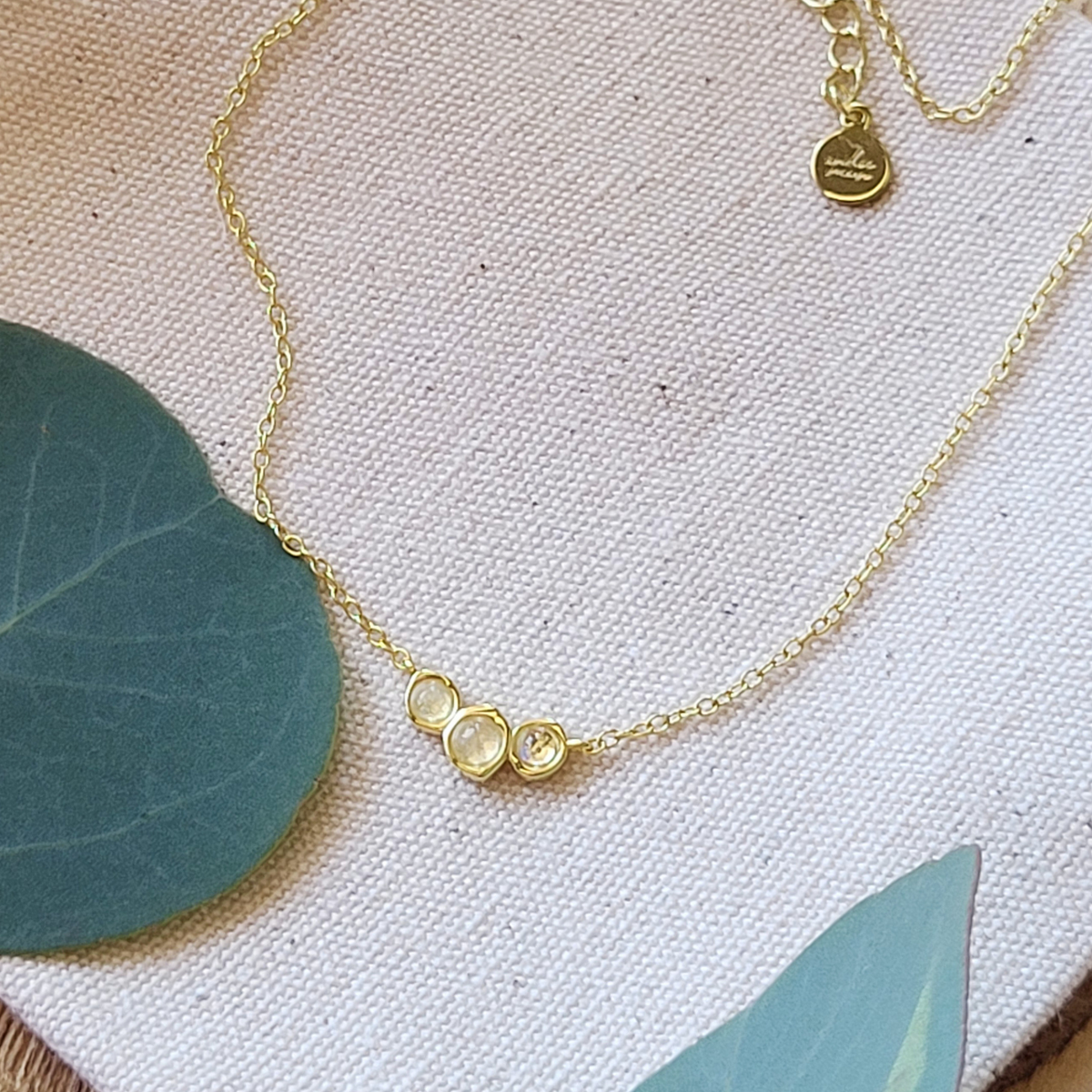 Triple Moonstone Necklace | Lunar Intuition | 14K Gold Plated Dainty Layering Necklace