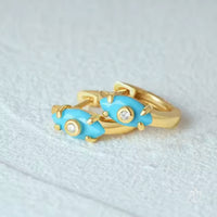 Evil Eye Marquise Turquoise Cubic Zirconia Huggies Hoop Earrings