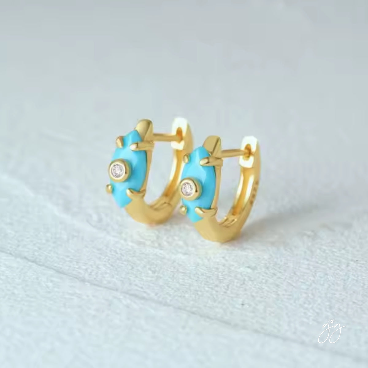 Evil Eye Marquise Turquoise Cubic Zirconia Huggies Hoop Earrings