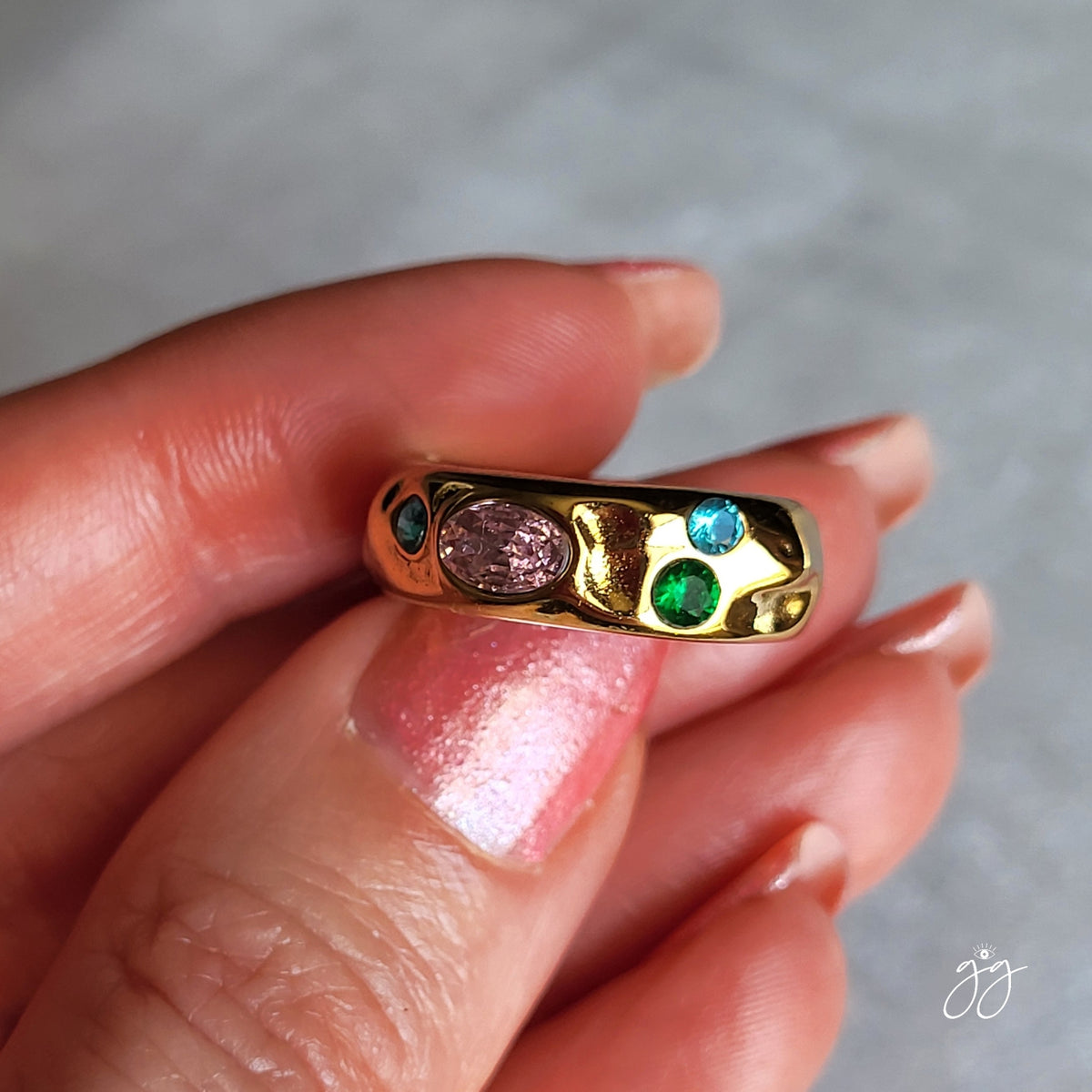 Dewdrops Gold Hammered Gemstone Ring - 25% off Sale