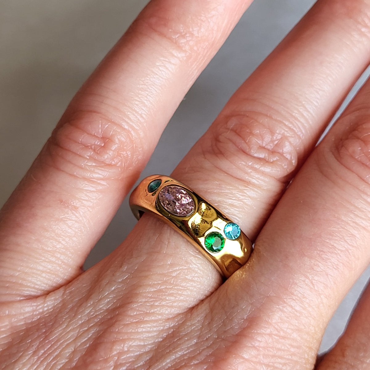 Dewdrops Gold Hammered Gemstone Ring - 25% off Sale