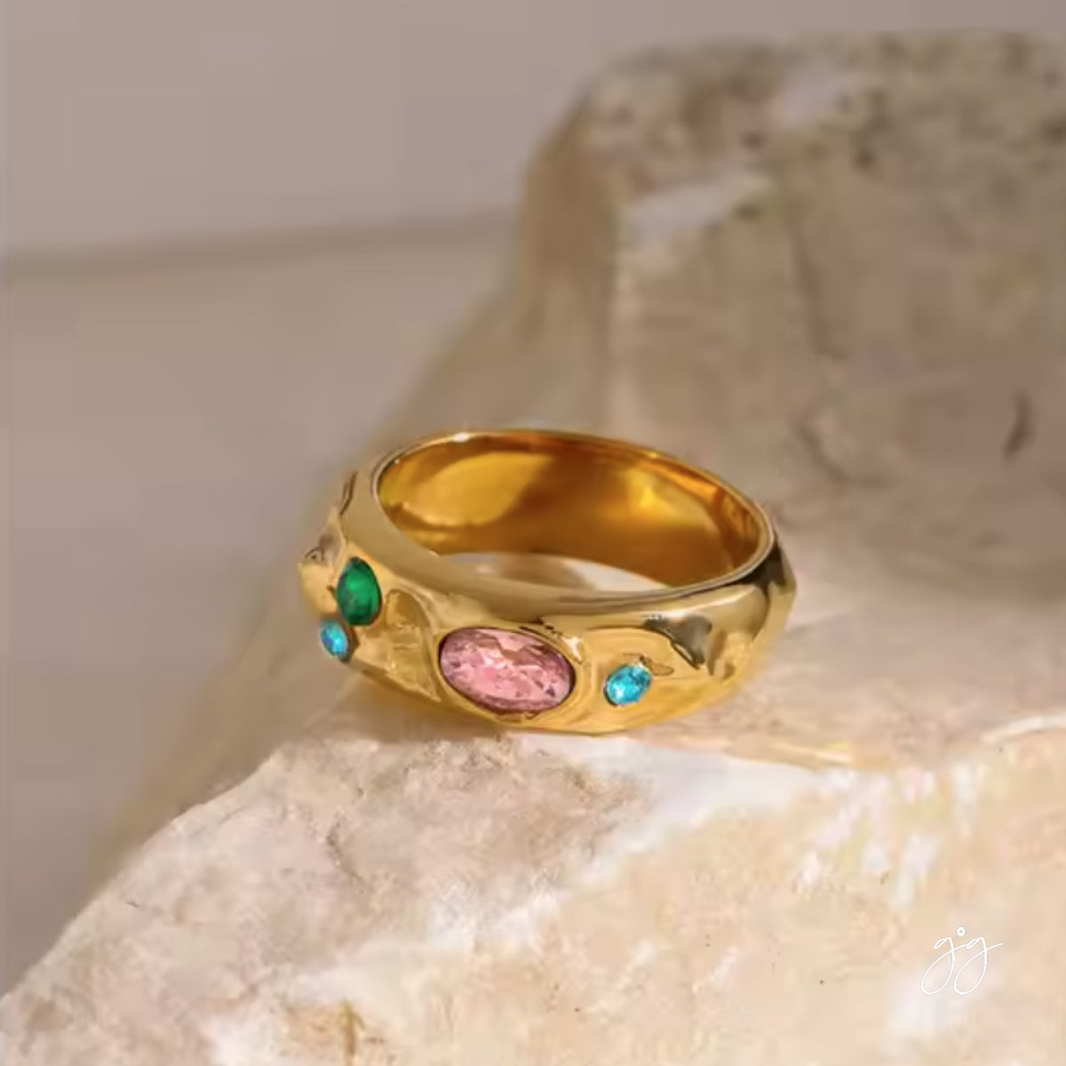 Dewdrops Gold Hammered Gemstone Ring - 25% off Sale