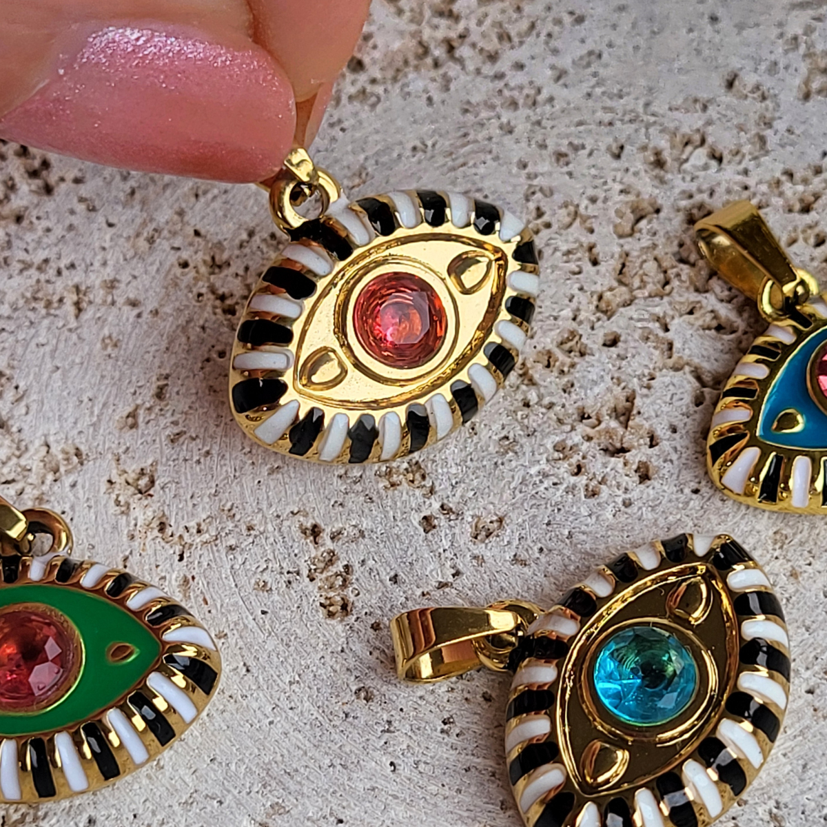 Evil Eye Pink and Blue Pendant Charm Necklace