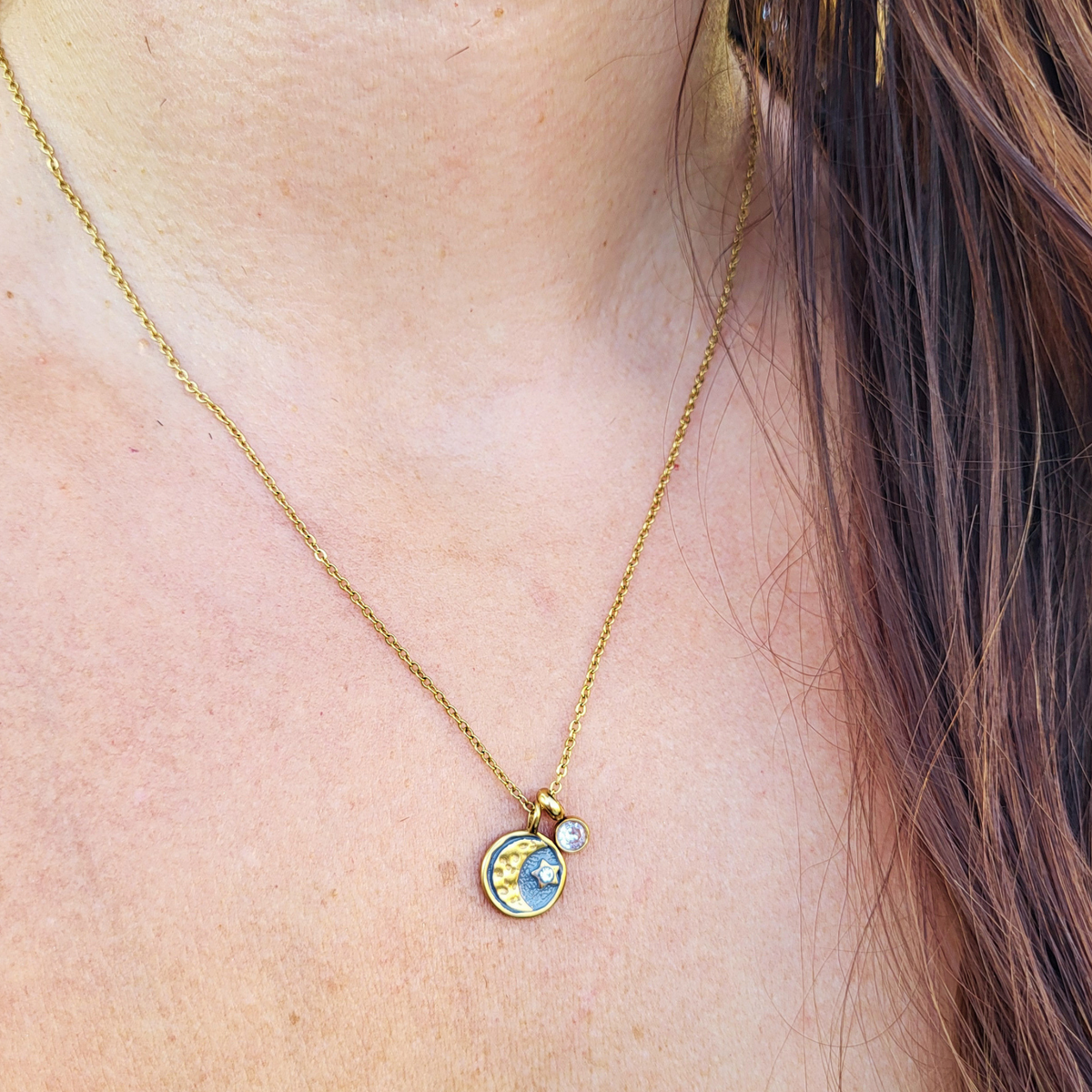 Moon & Star Charm Gold Necklace