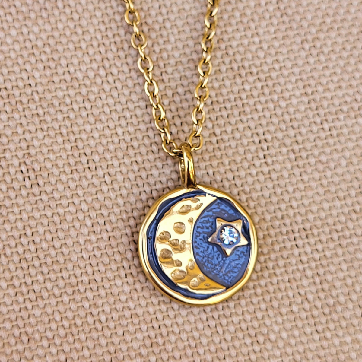 Moon & Star Charm Gold Necklace
