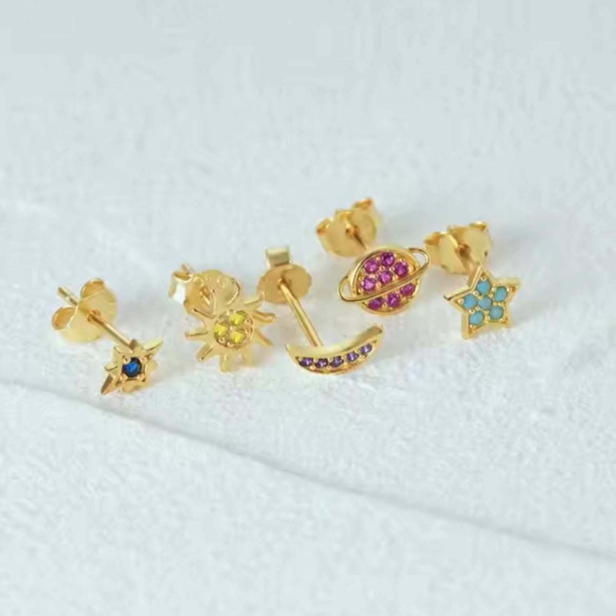 Cosmic dainty stud earrings: Mix set of 5: 925 STERLING SILVER