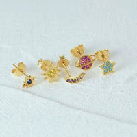 Cosmic dainty stud earrings: Mix set of 5: 925 STERLING SILVER