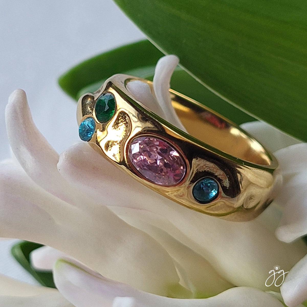 Dewdrops Gold Hammered Gemstone Ring - 25% off Sale