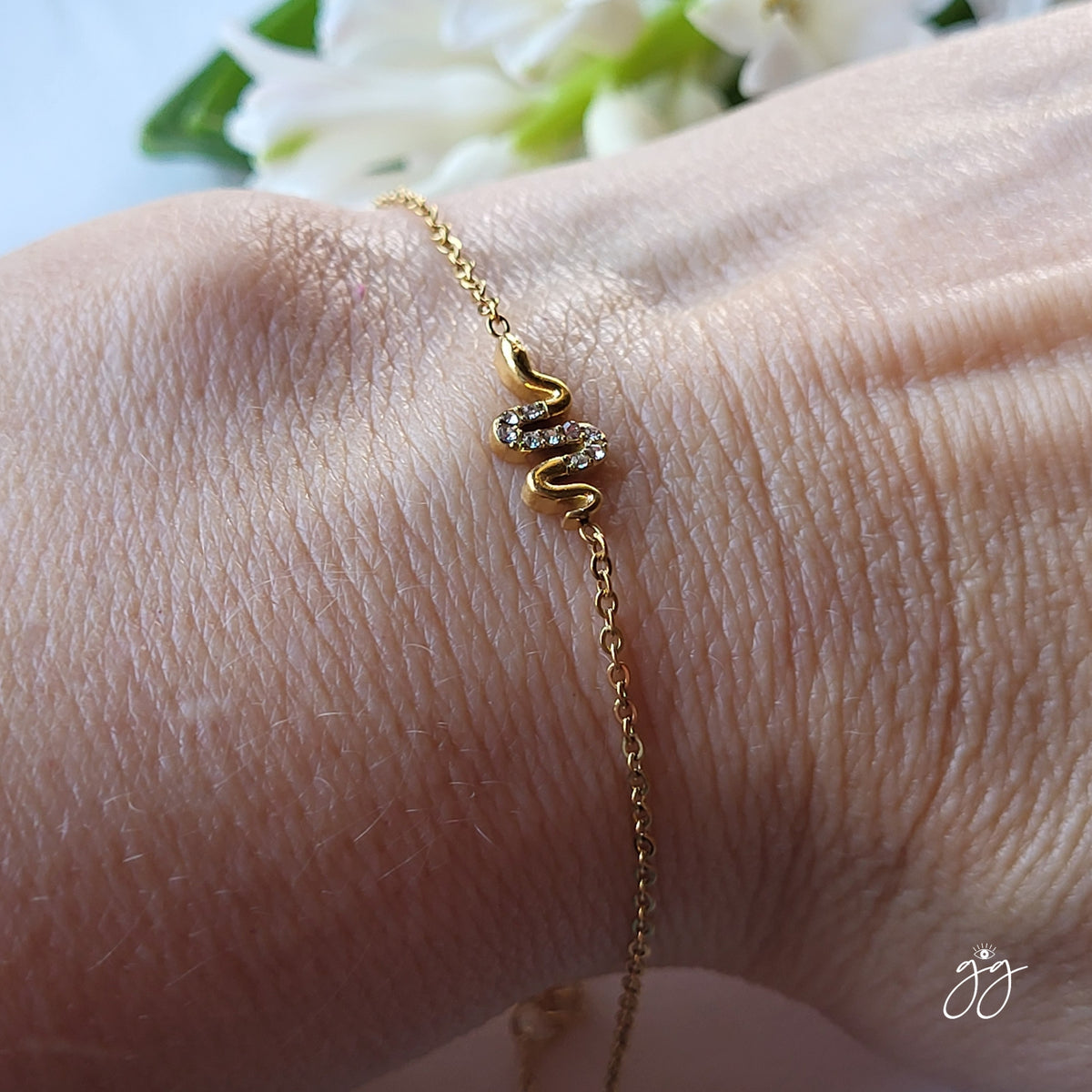 Green or White Snake Charm Zirconia Bracelet - 15% off sale