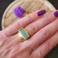 Althea Handmade Gold Natural Gemstone Ring: Black Onyx, Green Onyx, Aqua Chalcedony