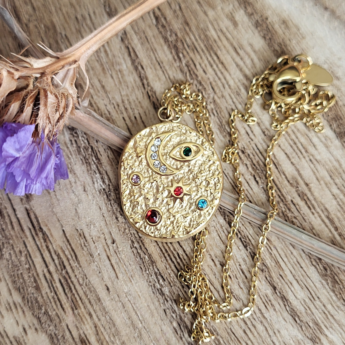 Indu Moon Necklace: Cosmic Gold Coin Pendant Necklace