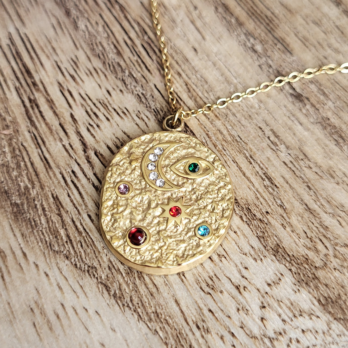 Indu Moon Necklace: Cosmic Gold Coin Pendant Necklace