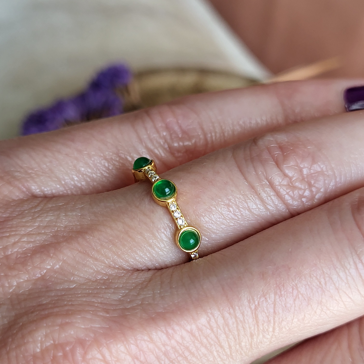 The Empress Stackable Green Gold Ring - 925 Silver