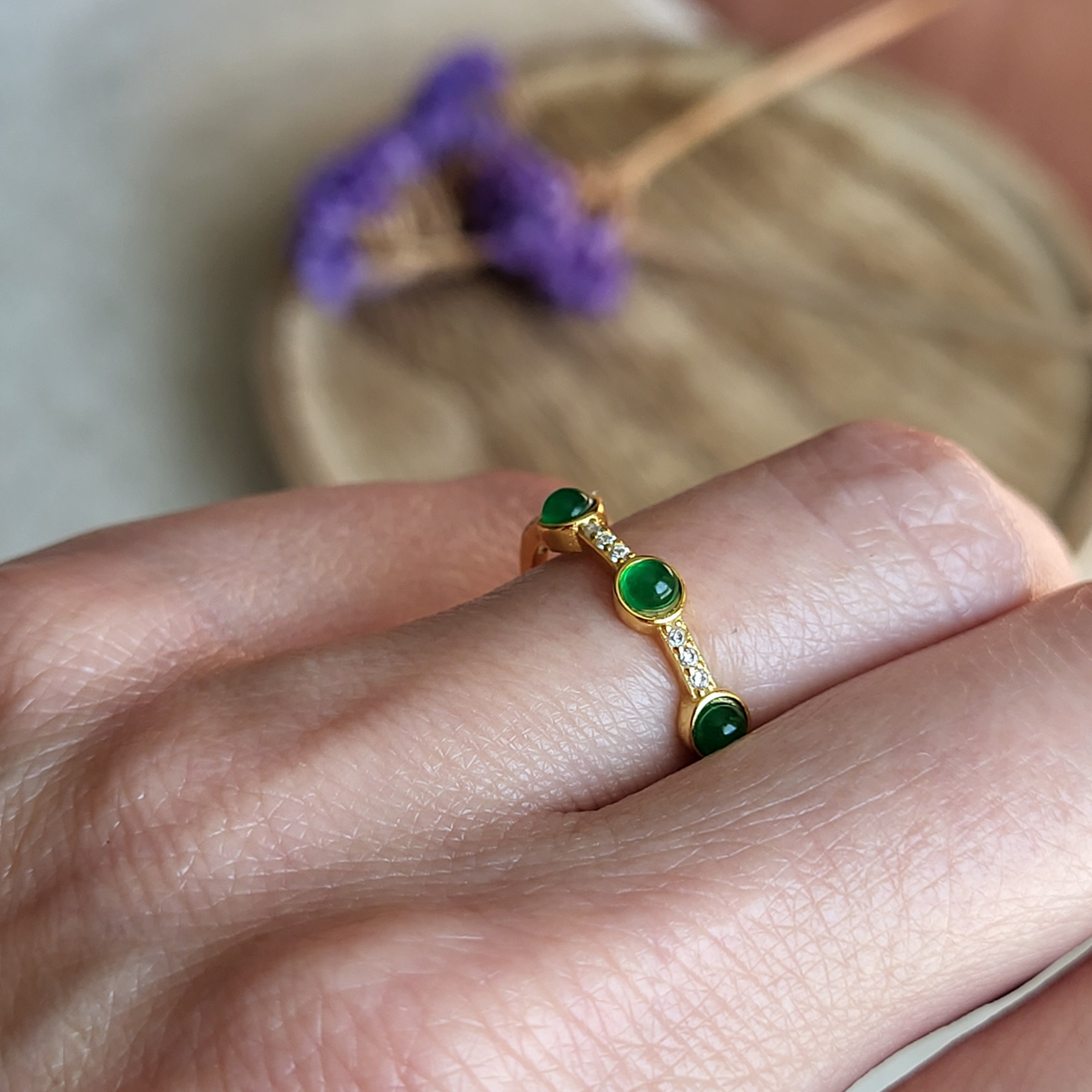 The Empress Stackable Green Gold Ring - 925 Silver