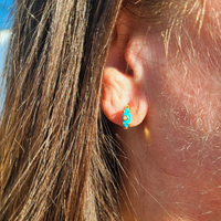 Evil Eye Marquise Turquoise Cubic Zirconia Huggies Hoop Earrings