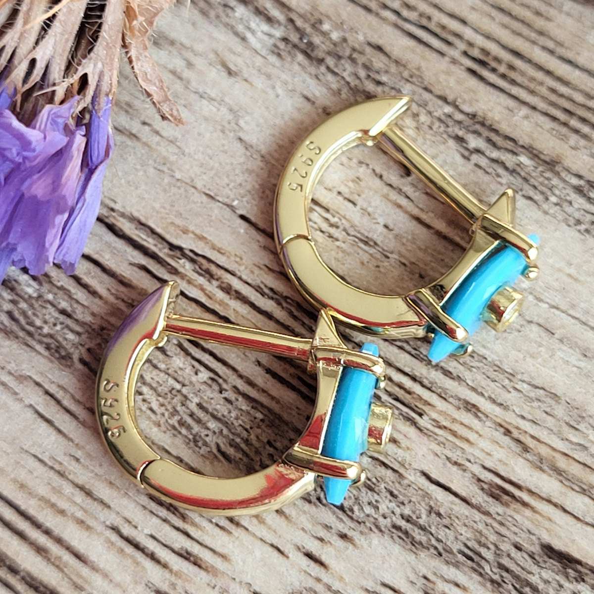 Evil Eye Marquise Turquoise Cubic Zirconia Huggies Hoop Earrings