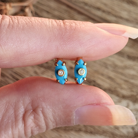 Evil Eye Marquise Turquoise Cubic Zirconia Huggies Hoop Earrings