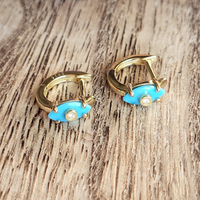 Evil Eye Marquise Turquoise Cubic Zirconia Huggies Hoop Earrings