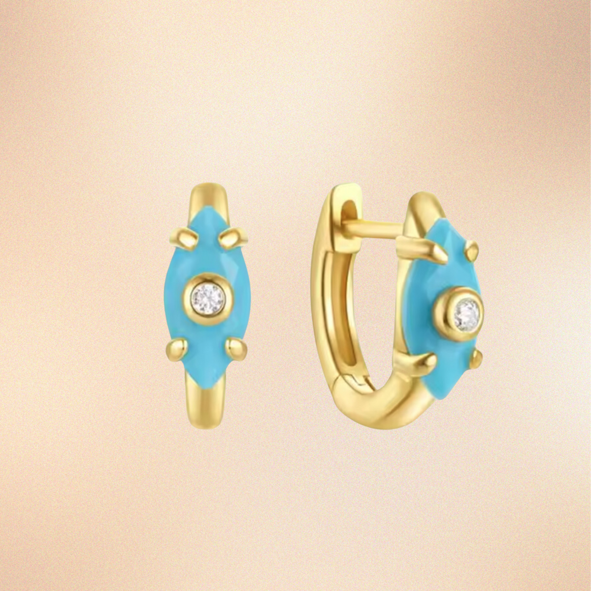 Evil Eye Marquise Turquoise Cubic Zirconia Huggies Hoop Earrings