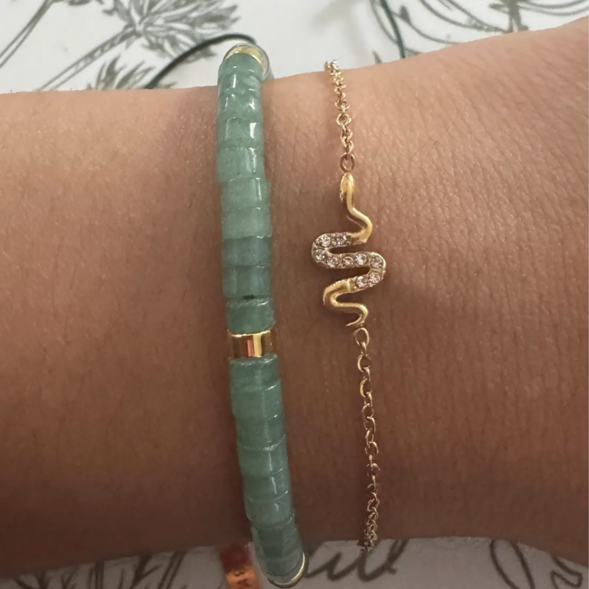 Green or White Snake Charm Zirconia Bracelet - 15% off sale