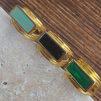 Althea Handmade Gold Natural Gemstone Ring: Black Onyx, Green Onyx, Aqua Chalcedony