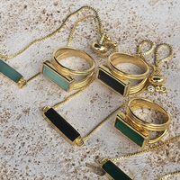 Althea Handmade Gold Natural Gemstone Ring: Black Onyx, Green Onyx, Aqua Chalcedony