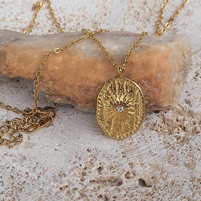 Gold Sunburst Coin Necklace - 25% Off Sale