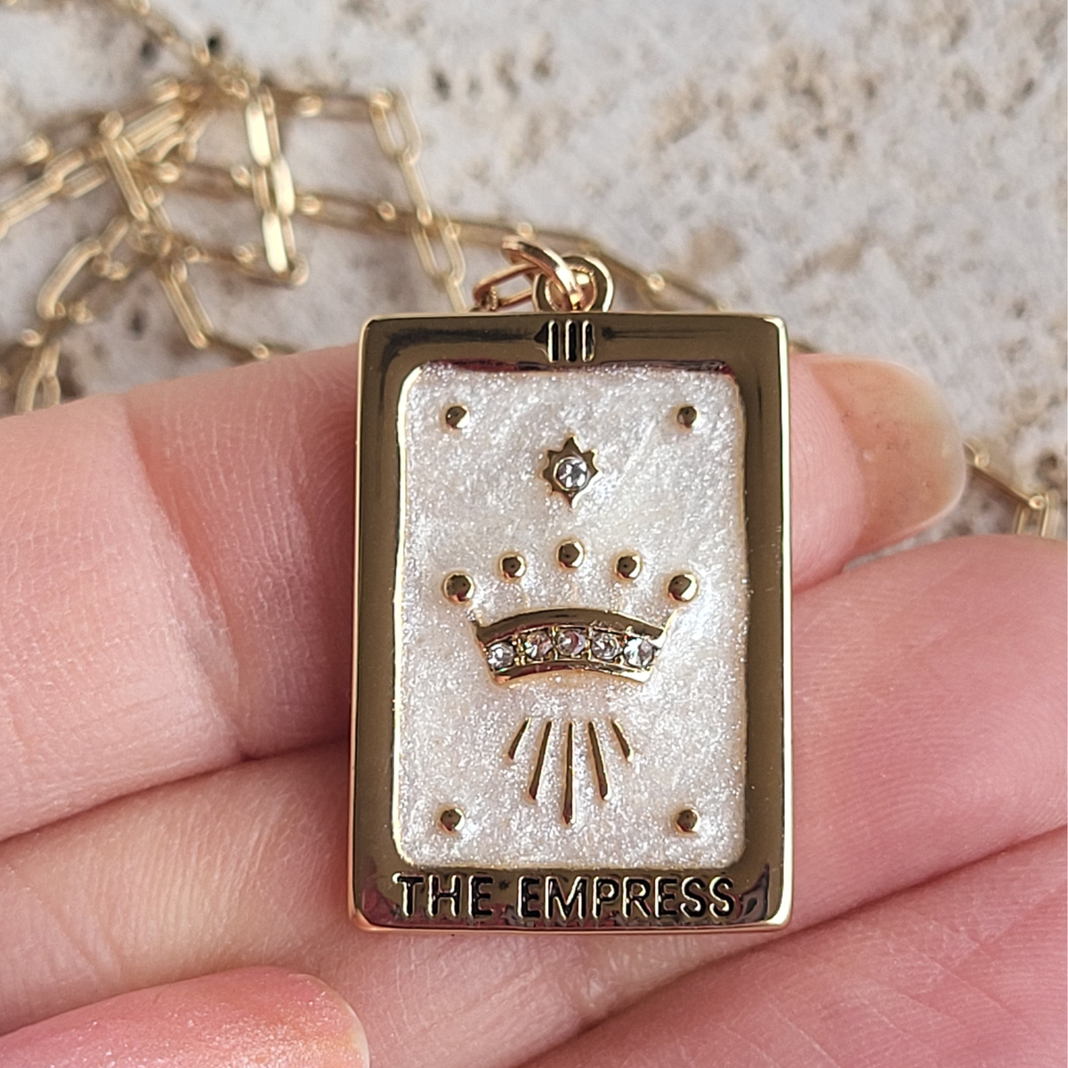 Tarot Square Pendant Necklaces:  Empress / Justice / Strength