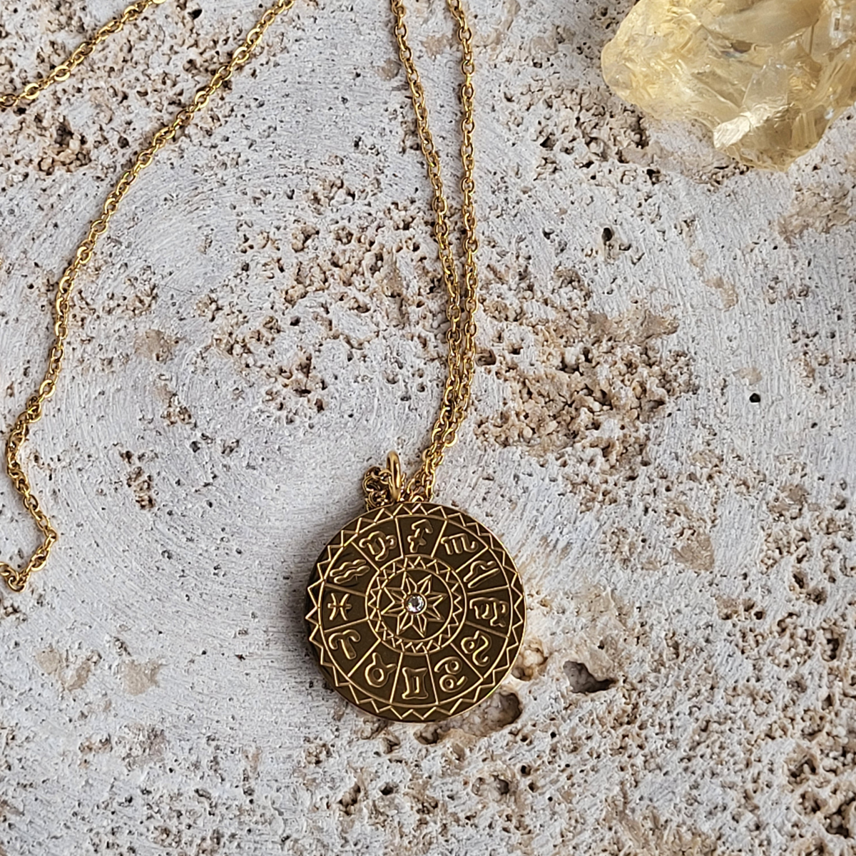 Gold Zodiac Dial Coin Necklace