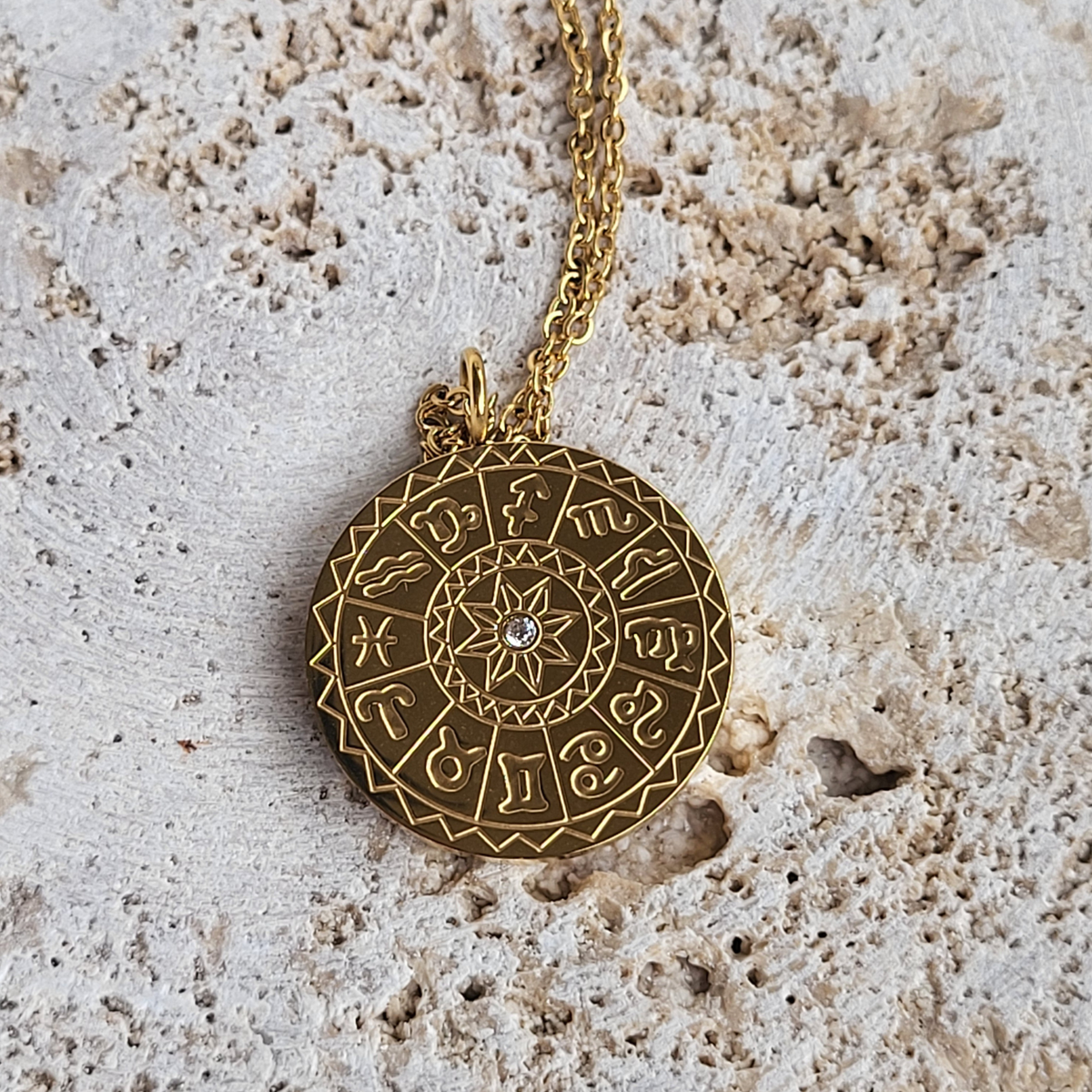 Gold Zodiac Dial Coin Necklace