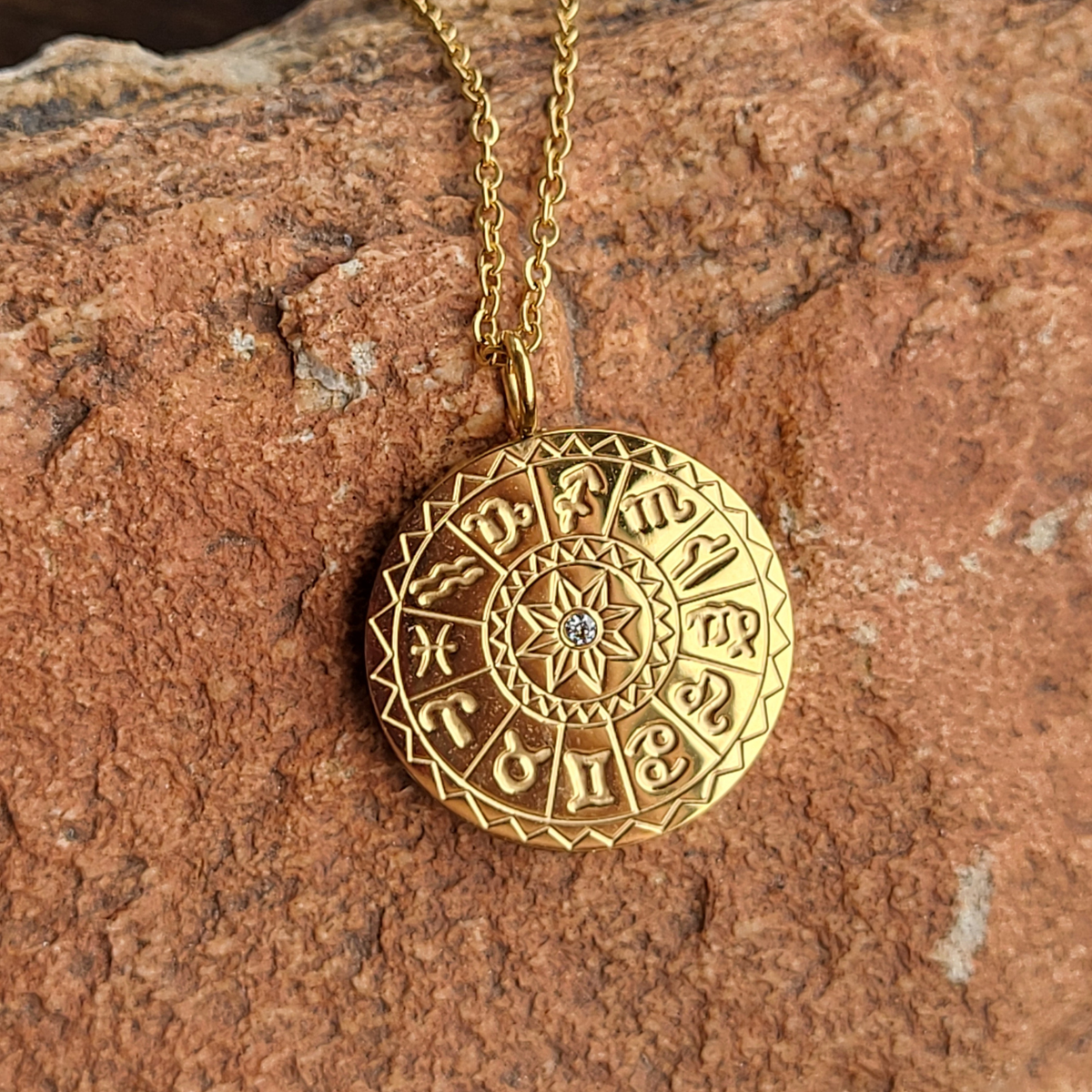 Gold Zodiac Dial Coin Necklace