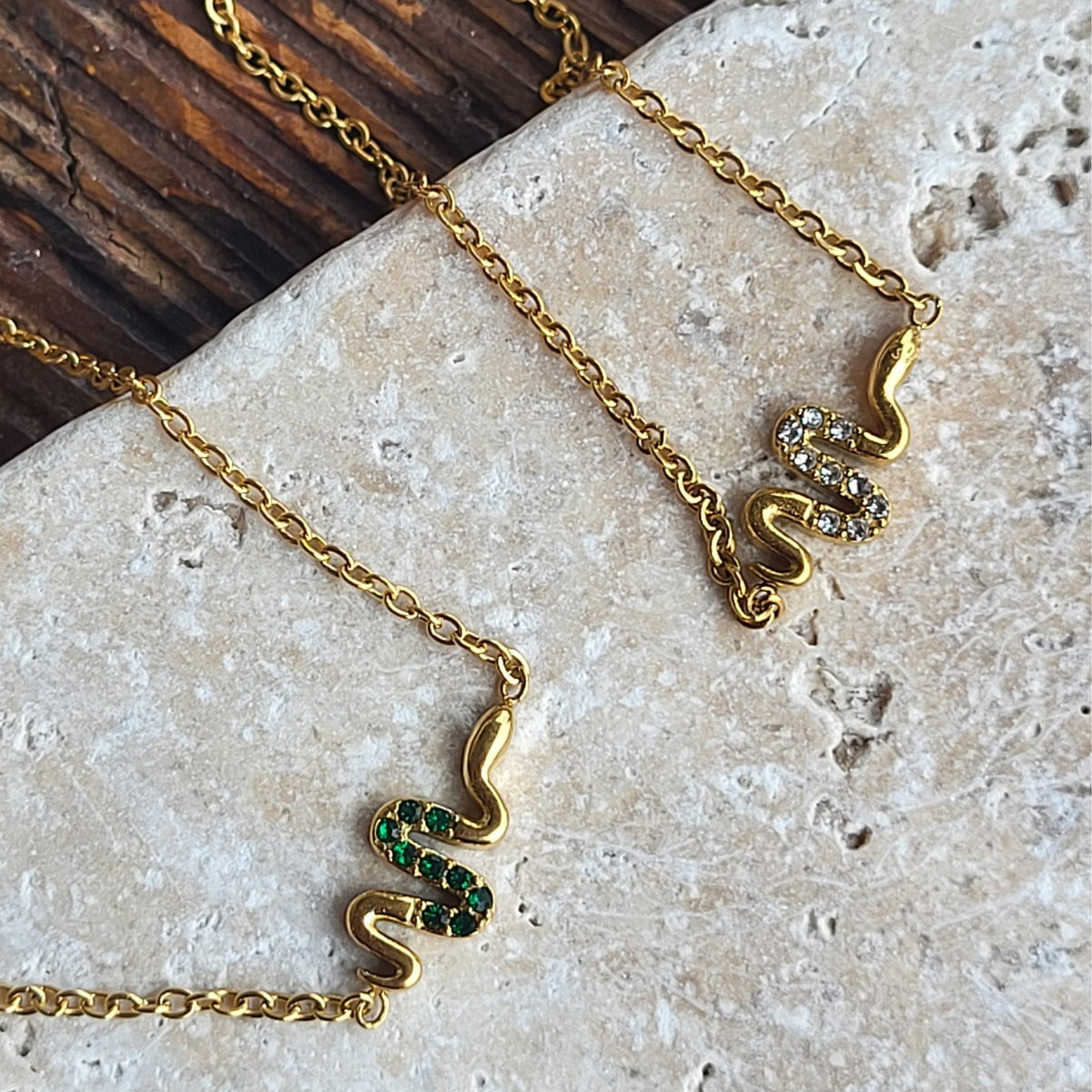 Green or White Snake Charm Zirconia Bracelet - 15% off sale