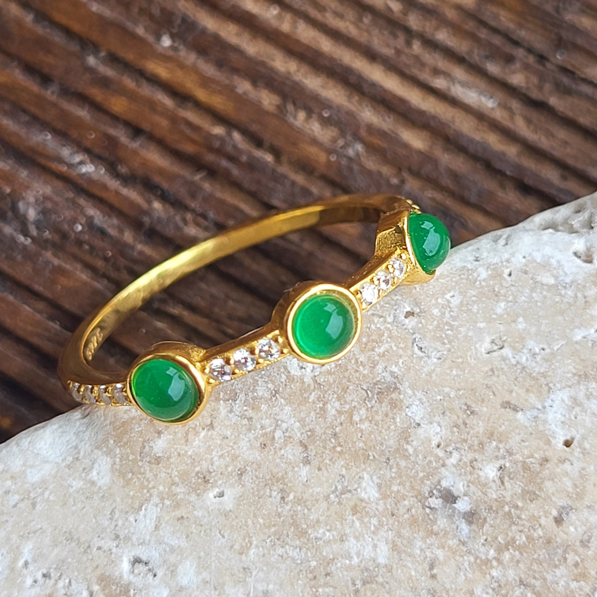 The Empress Stackable Green Gold Ring - 925 Silver